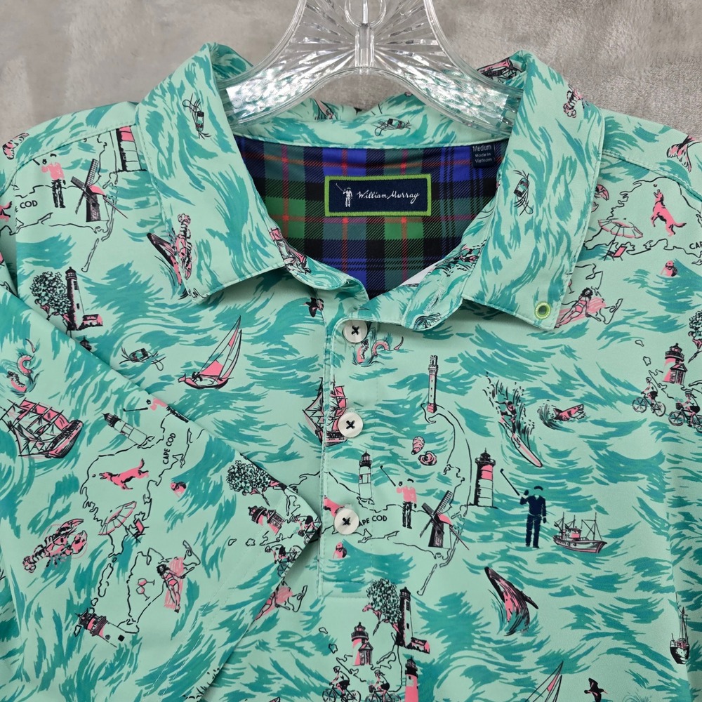 William Murray Polo Shirt Mens Medium Green Cape Cod Nautical Performance Golf